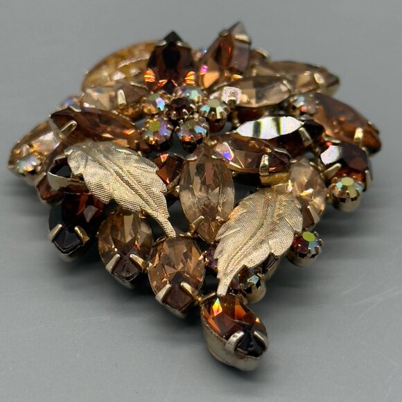 Vintage Hattie Carnegie Brooch Fall Autumn Gold Tone Cabochon READ - Picture 3 of 13